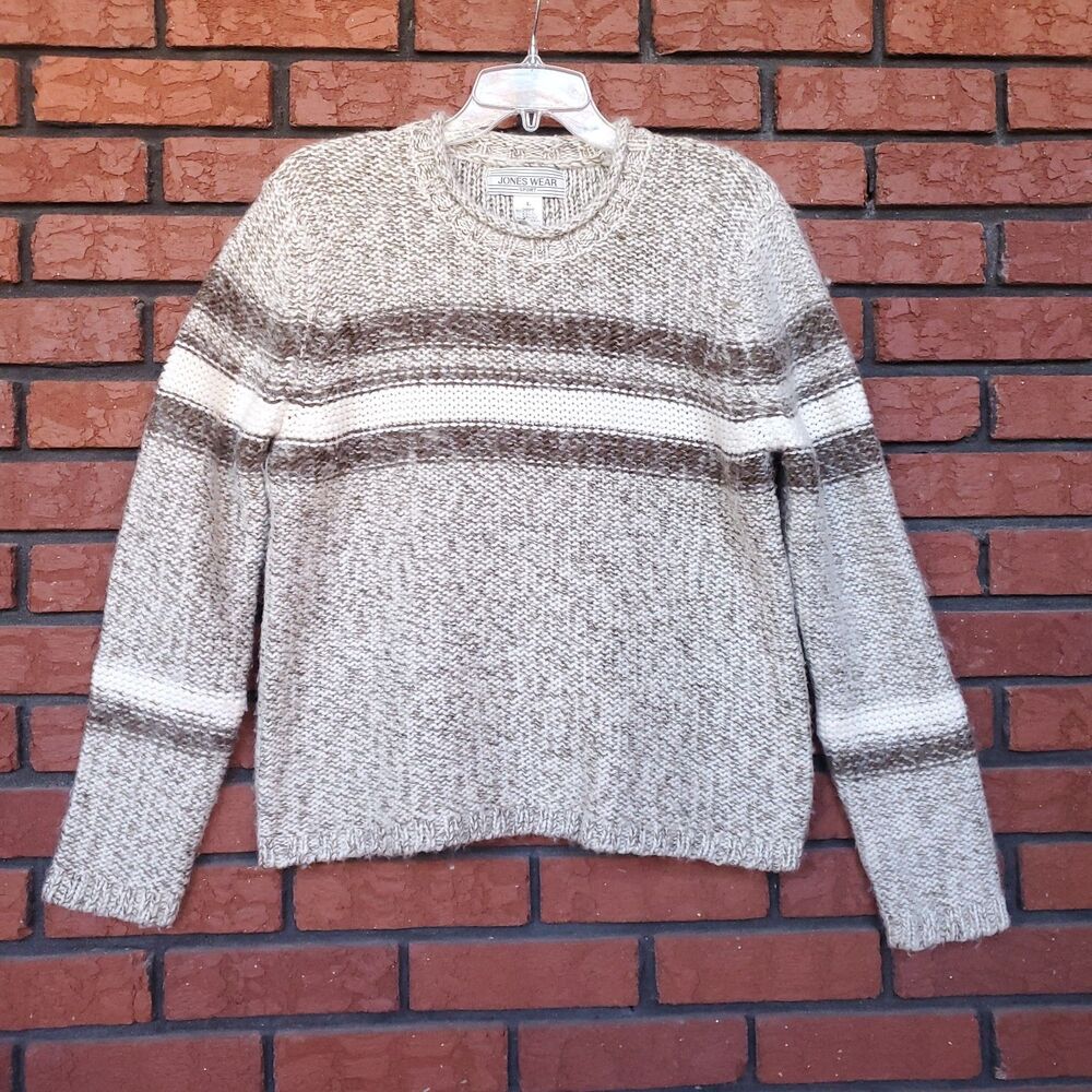 VTG Jones Wear Sport Roll Neck Sweater Sz L Wool Blend Chunky Fisherman Stripe